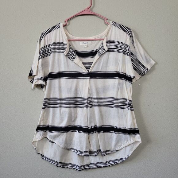 Madewell Tops - Madewell Womens Black White Striped Short Sleeve‎ Blouse Top Size Small